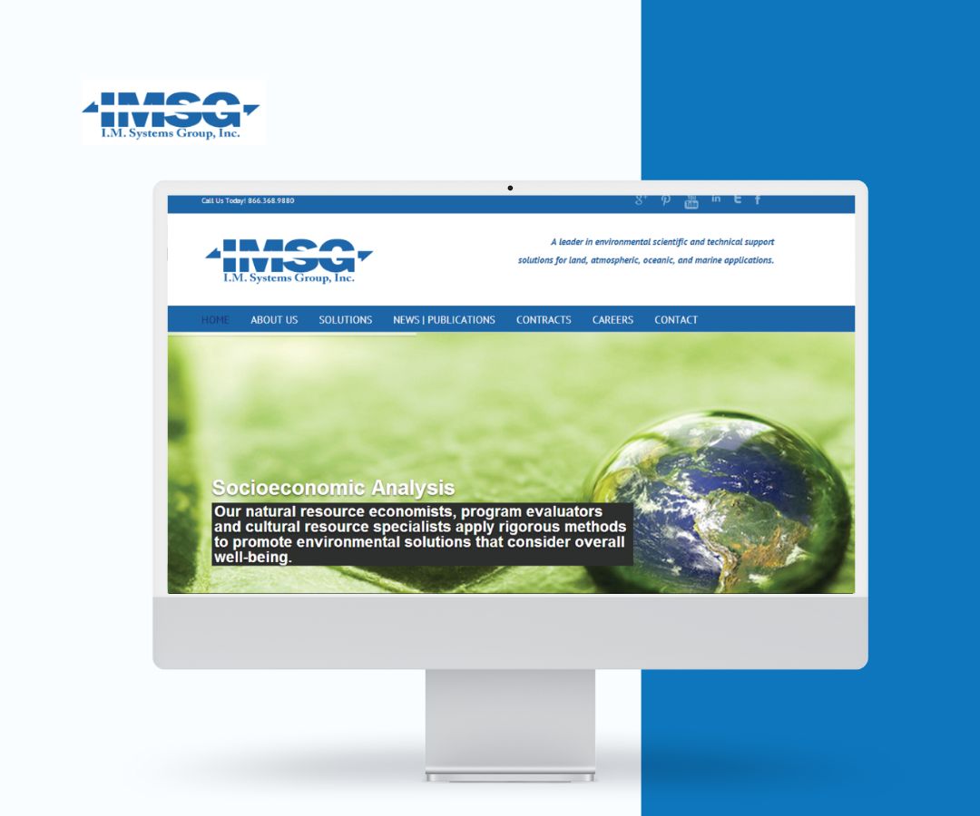This portfolio shows a modern and professional website design for IMG Environmental Consulting, featuring a clean layout and intuitive navigation. It highlights sustainability through nature-inspired visuals and a blue-and-white color scheme that conveys trust and clarity.