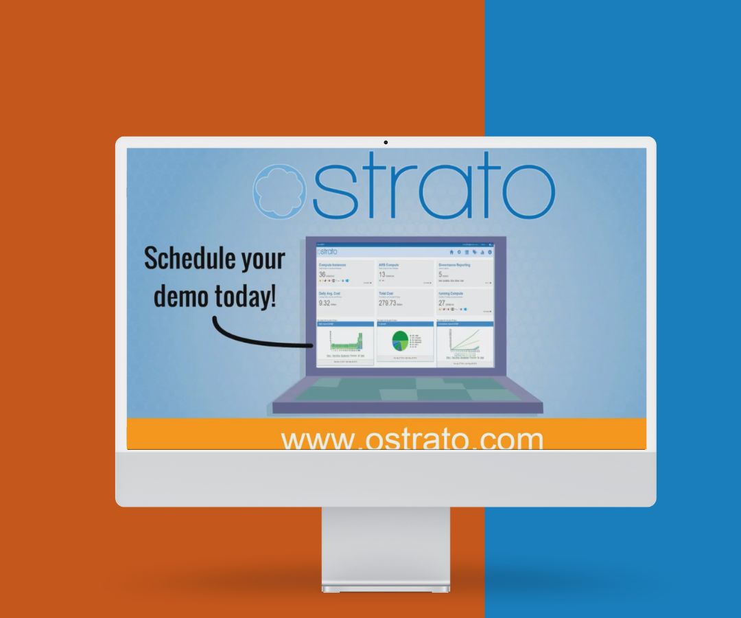 This portfolio image depicts a promotional slide advertising the Ostrato platform, featuring a demo call-to-action and an interface preview. The orange and blue color scheme creates a bold, professional, and visually engaging contrast.