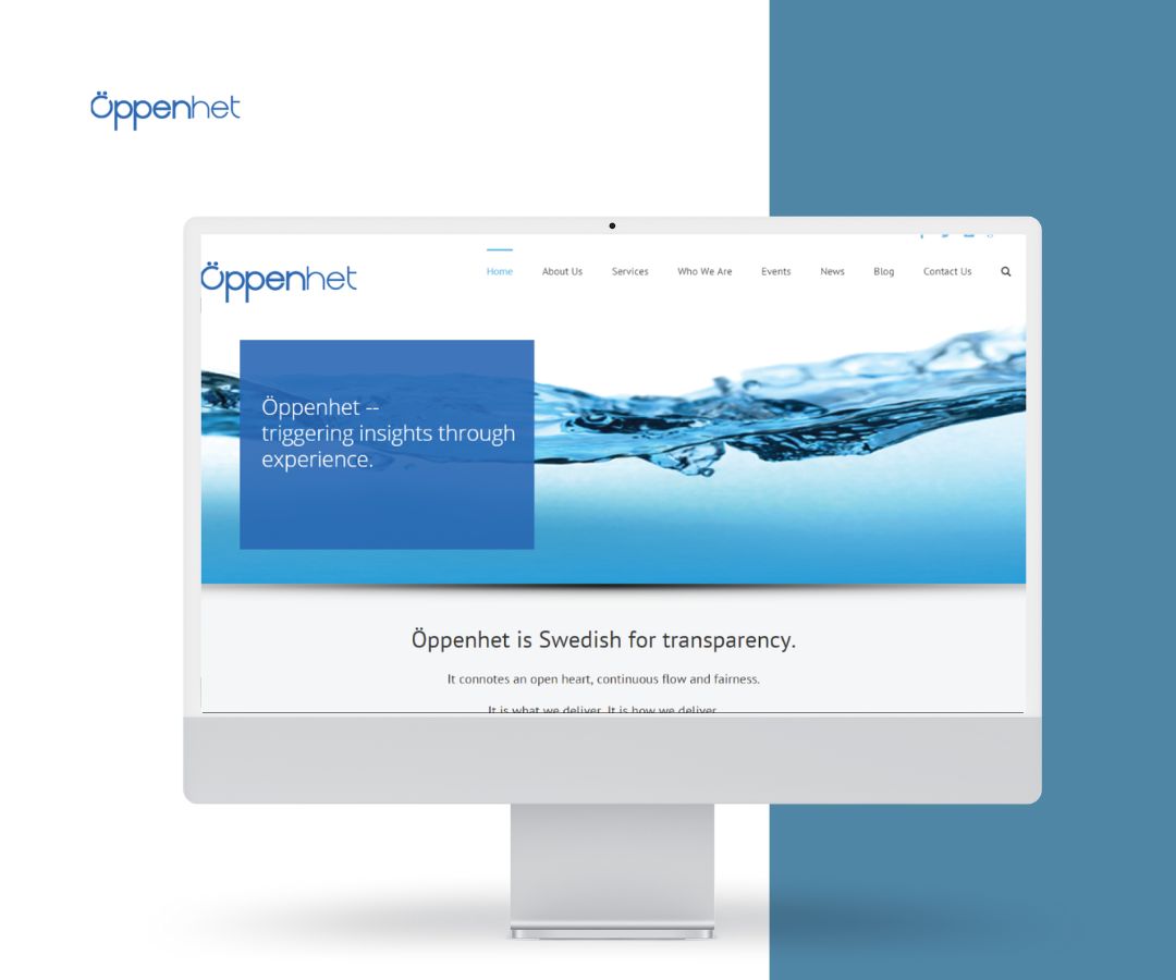 This portfolio image depicts a clean and modern website displayed on a desktop screen, featuring water imagery that symbolizes clarity and transparency. The soft blue and white color palette conveys professionalism, insight, and a calm, user-focused experience.