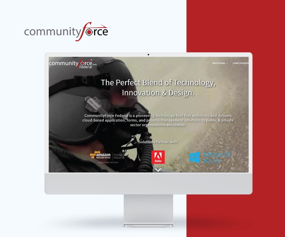This portfolio showcases a modern tech website design with a clean layout, bold typography, and a sleek red-and-white visual style. Its purpose is to present CommunityForce’s services clearly, highlight innovation, and create a professional, user-friendly digital experience.