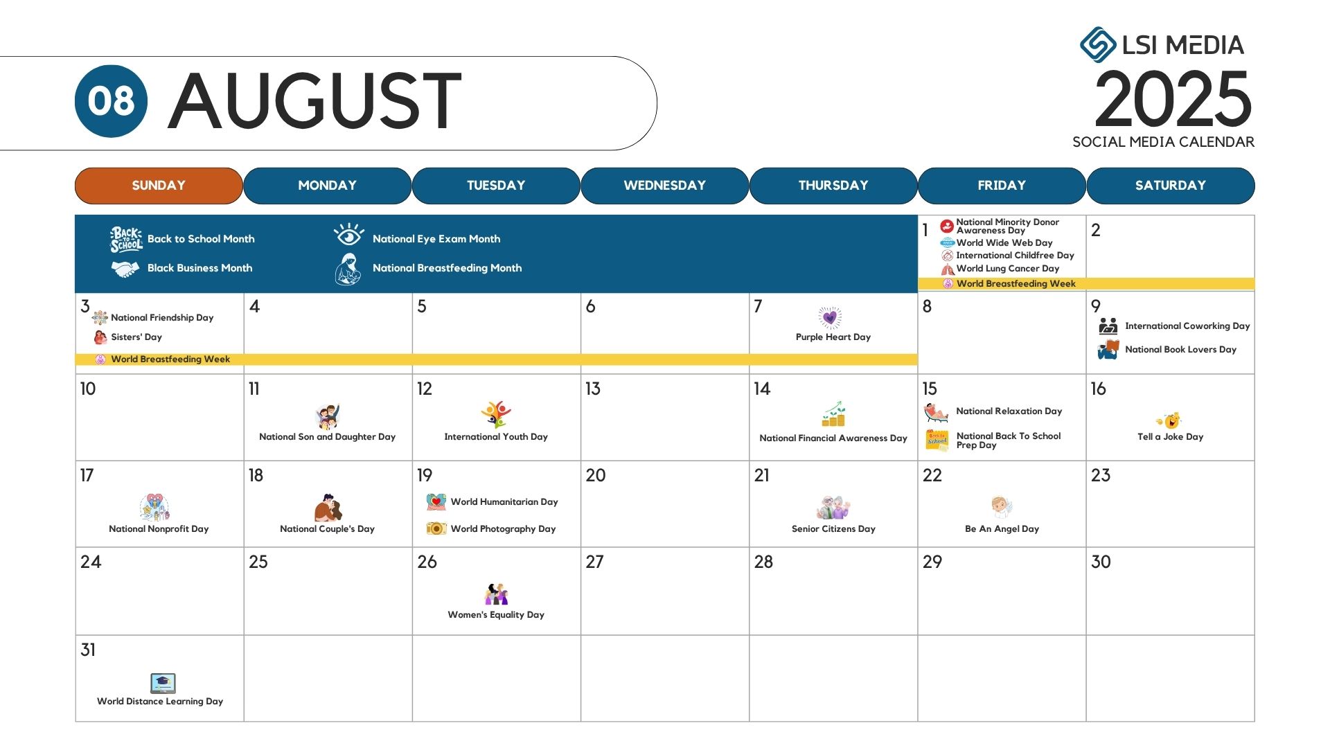 August Social Media Calendar
