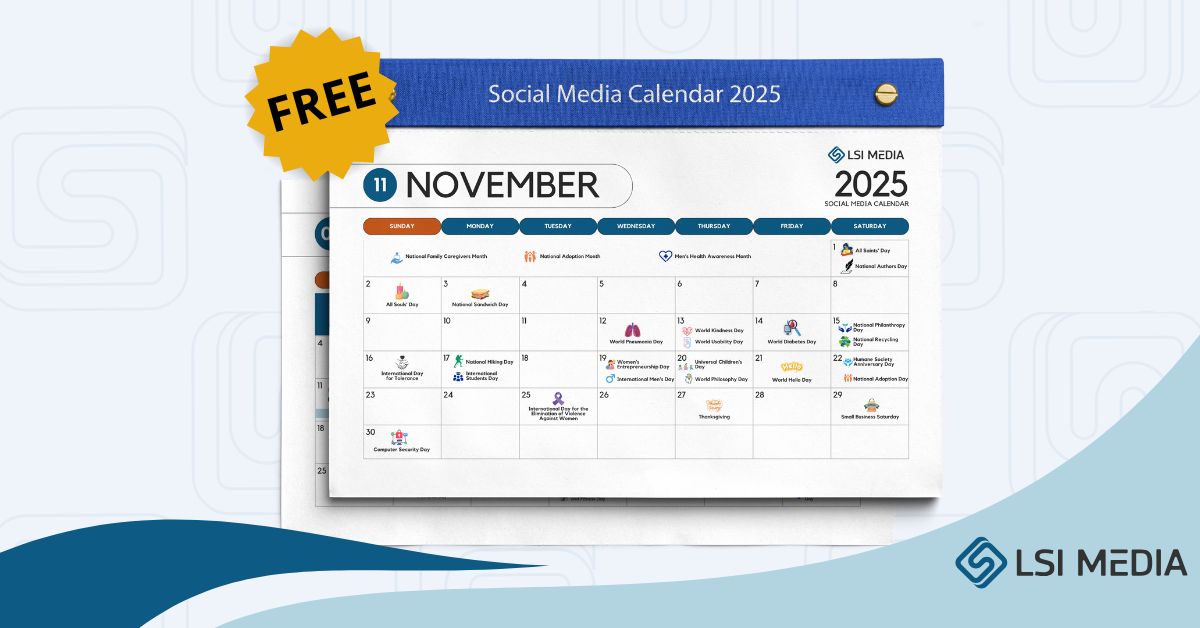 The image shows a social media calendar for November 2025 with a clean and organized layout. A “FREE” badge is placed at the top.