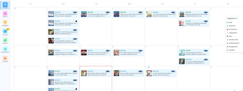 Image of LSI Medias social posting calendar in calendar view